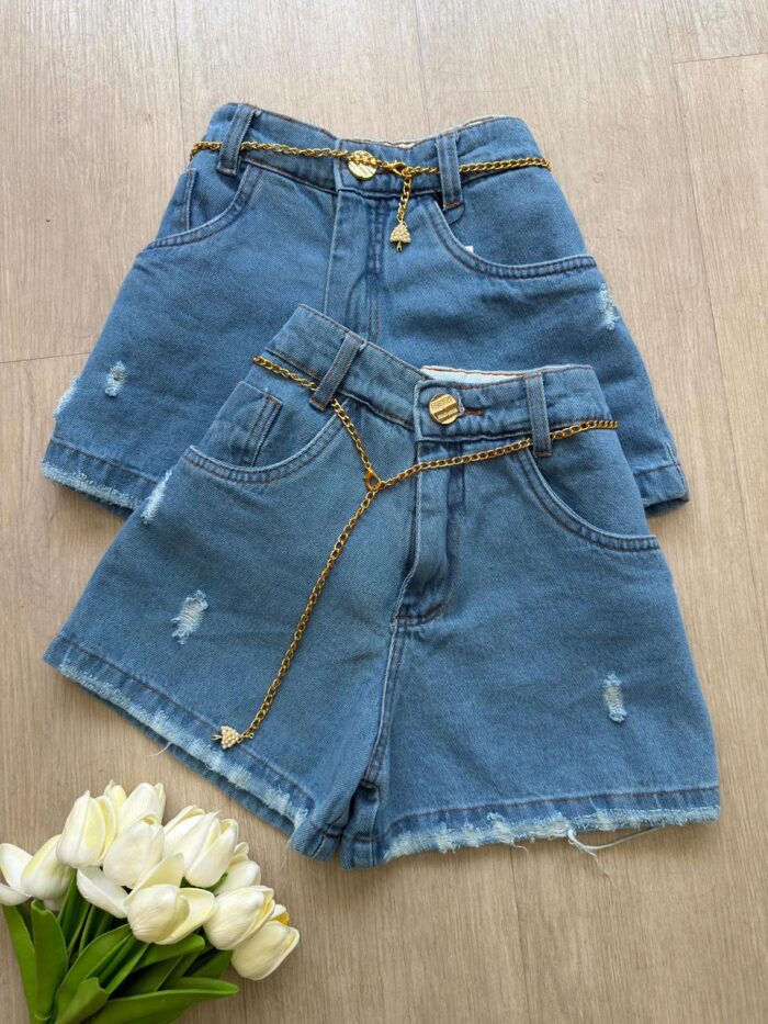 short jeans cinto dourado isa 334677