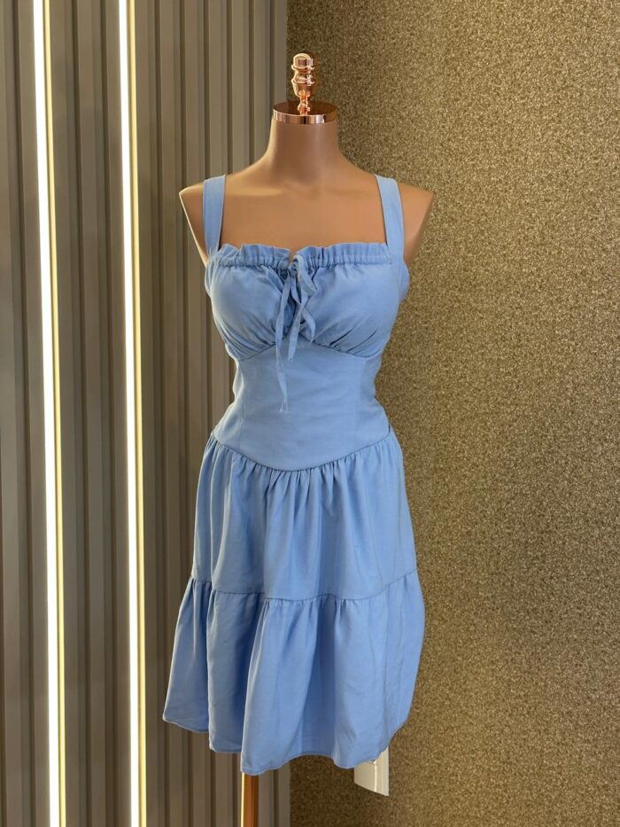 vestido curto alças grossas azul flora 337165