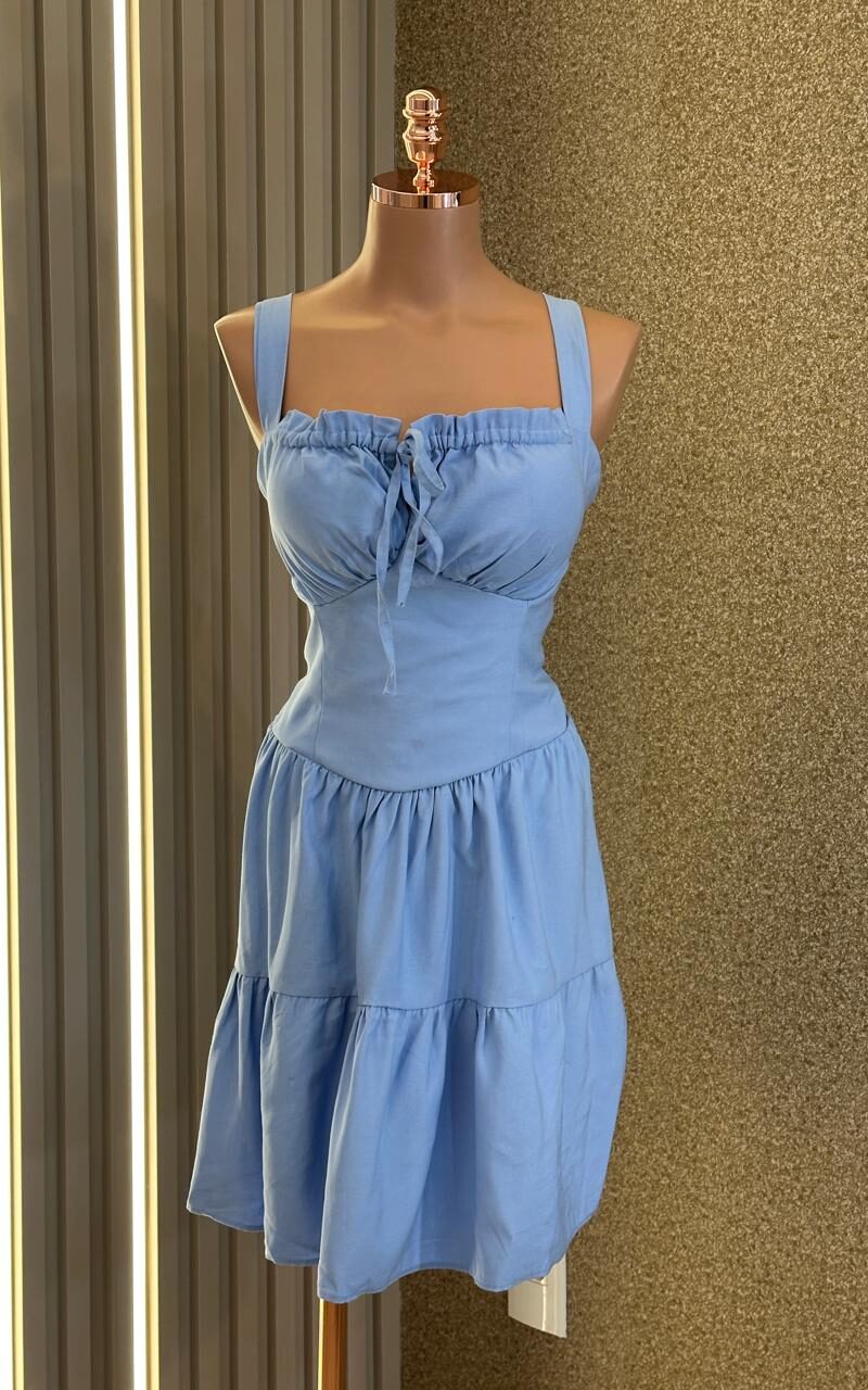 vestido curto alças grossas azul flora 337165