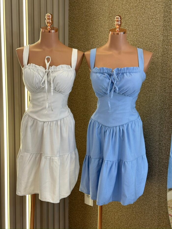 vestido curto alças grossas azul flora 337165 vestido curto alças grossas azul flora 337165