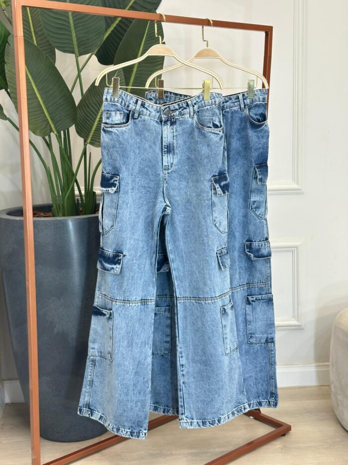 calça jeans wide leg cargo maya 331175
