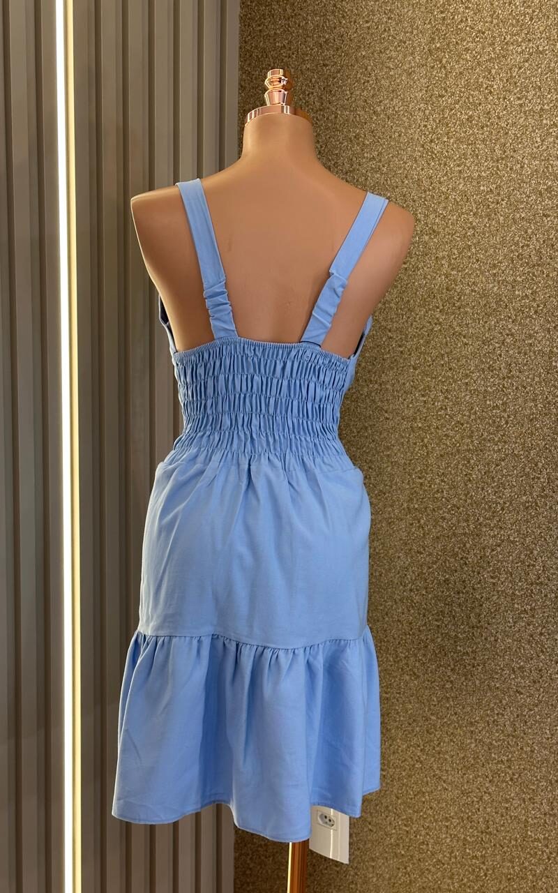 vestido curto alças grossas azul flora 337165