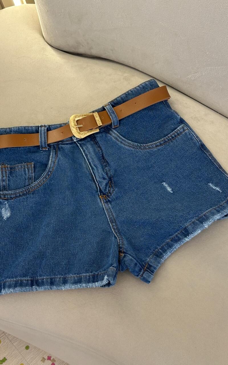 shorts jeans com cinto com fivela alexandra 334775