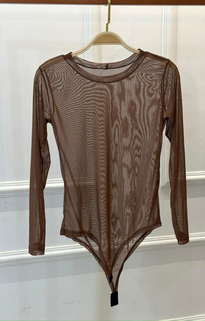 body tule manga longa marrom paula 202655