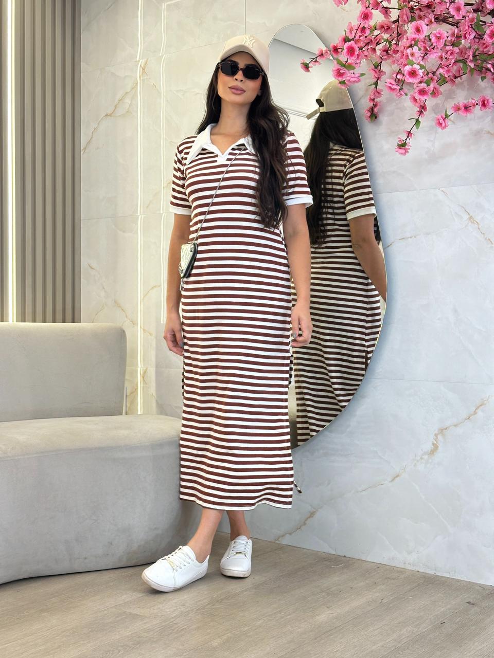 vestido mid brisa de mar serena marrom