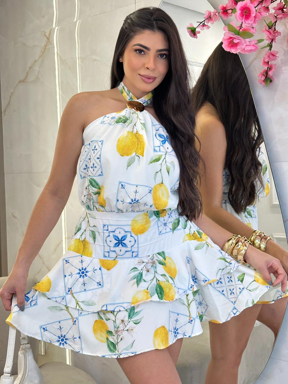 vestido curto estampa de limÃo