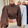 cropped gola alta plissado clara xadrez