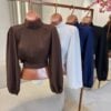 cropped gola alta plissado clara xadrez