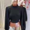 cropped gola alta plissado clara xadrez