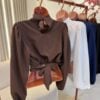 cropped gola alta plissado clara xadrez
