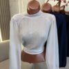 cropped gola alta plissado clara xadrez