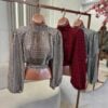 cropped gola alta plissado clara xadrez