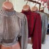 cropped gola alta plissado clara xadrez