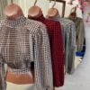 cropped gola alta plissado clara xadrez