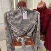 cropped gola alta plissado clara xadrez