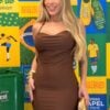 vestido mid com fenda lateral aurora marrom