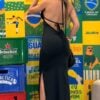 vestido mid com fenda lateral aurora preto