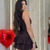 vestido curto com babadinho marrom vestido curto com babadinho marrom
