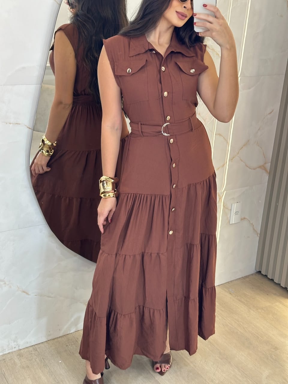 vestido mid com botÕes lorrayne preto