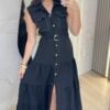 vestido mid com botÕes lorrayne preto vestido mid com botÕes lorrayne preto