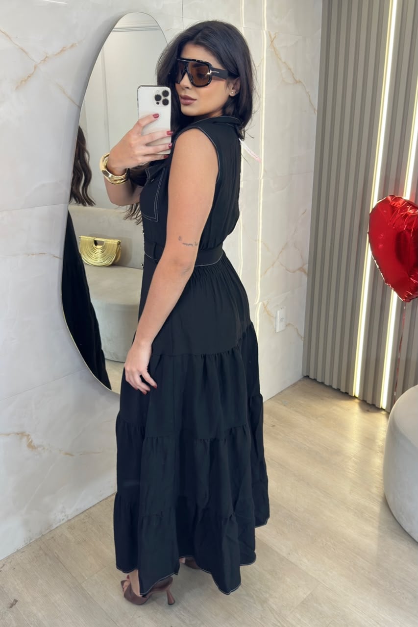 vestido mid com botÕes lorrayne preto vestido mid com botÕes lorrayne preto