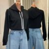 cropped moletom com capuz flanelado azul marinho
