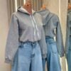 cropped moletom com capuz flanelado azul marinho