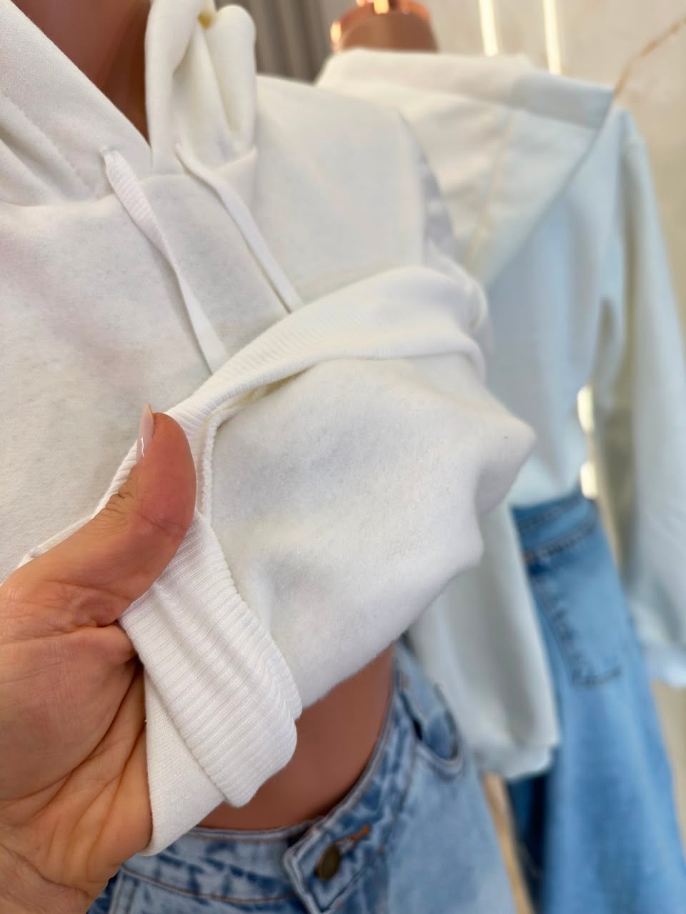 cropped moletom com capuz flanelado azul marinho