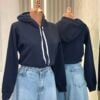 cropped moletom com capuz flanelado azul marinho cropped moletom com capuz flanelado azul marinho